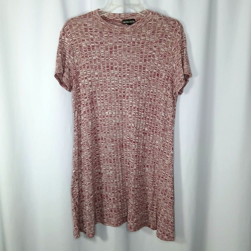 Kristin Nicole Swing Dress Short Sleeve Rayon Blend Ribbed Knit Flowy Womens Med